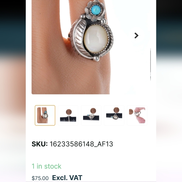 Navajo silver Pearl and turquoise ring - Picture 3 of 6